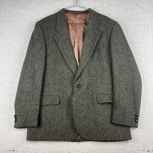 VTG Harris Tweed Jacket Mens 44R Green Check Scottish Wool Sports Blazer REad*